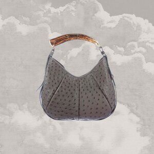 YVES SAINT LAURENT YSL Mombasa ostrich Exotic Skin Leather bag Tom Ford  gray